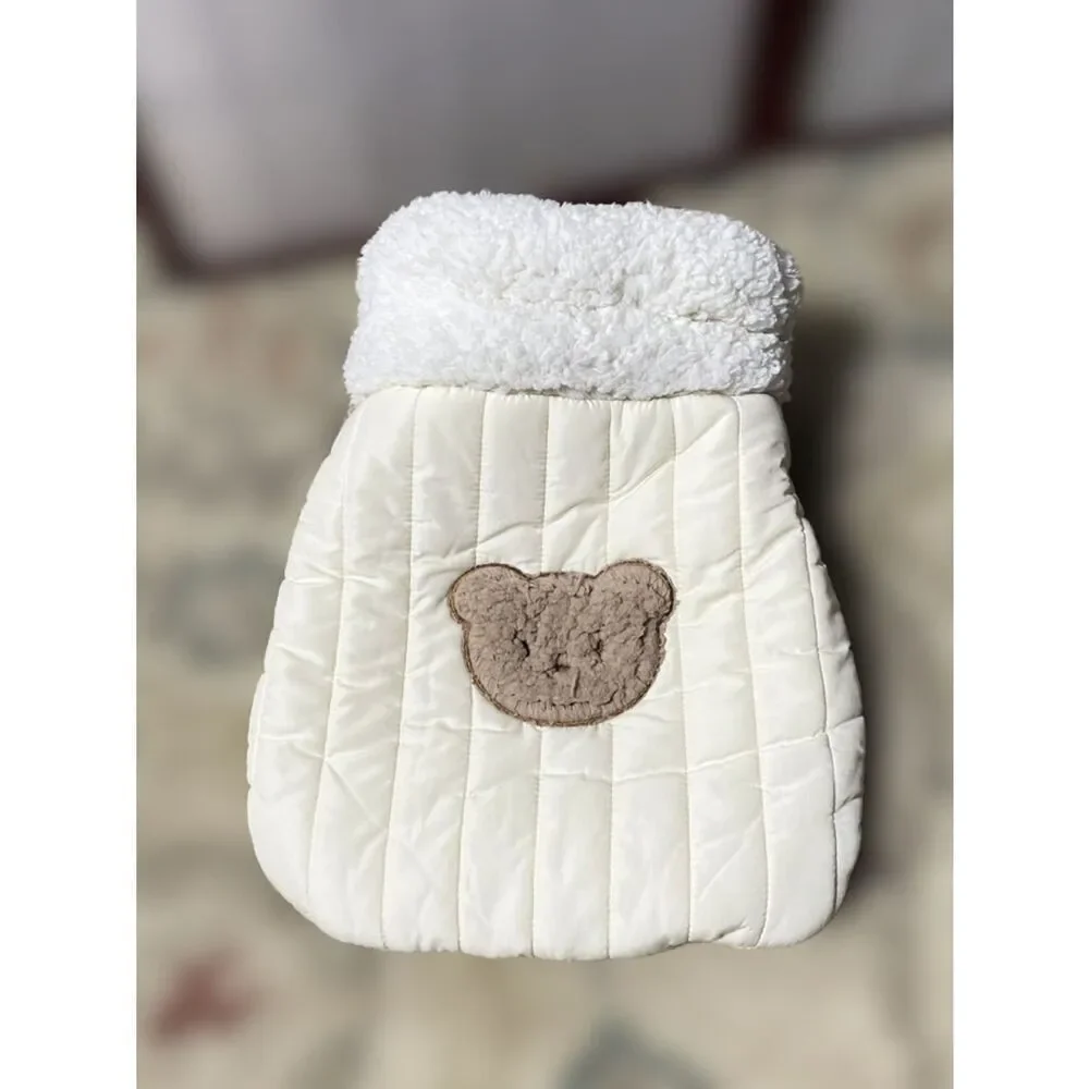 Kimpets Cream Quilted Sherpa-Trim Pet Neat with Bear Patch Kitty Sleeping Bag